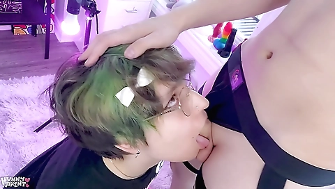 Cute Slutty Throat Goat Femboy Give To Blue Haired Twink