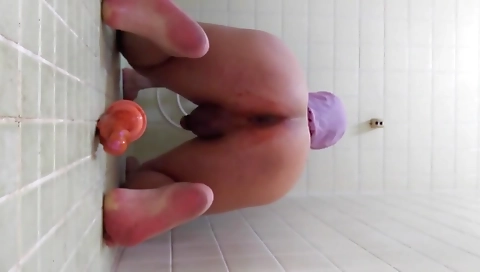 Sexy chick with tits sucking dildo and getting cum