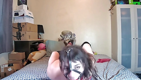 Trans Girl Suit And Shiny Pantyhose Self Bondage With D Va