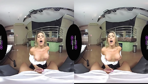 Busty blonde girl gets fucked in a virtual reality world