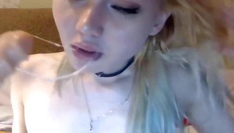 Blonde teen wants me to give her a deepthroating dildo