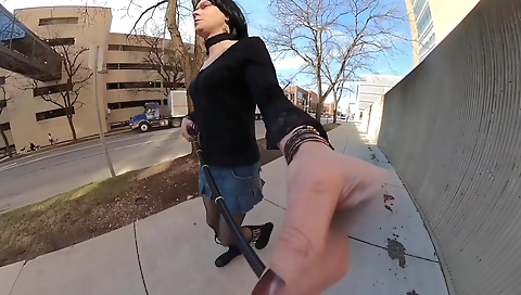Short skirt brunette 18+ amateur shemale in public 18+