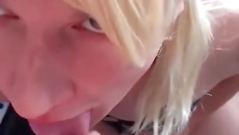 Amateur blonde with small tits sucking a dick and swallowing