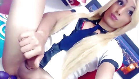 Blonde teen 18+ shemale masturbates in her bedroom