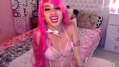 Busty tattooed blonde gets horny on webcam solo sex