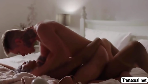 Hot brunette in stockings and ass fucked on the bed