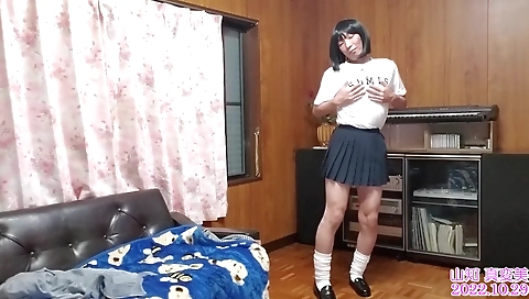 Asian solo shemale in a sexy outfit with a big ass and tits