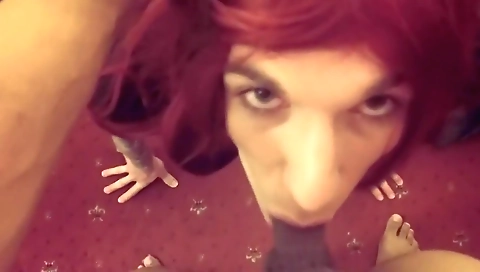 Redhead babe in stockings gets fucked in the hotel