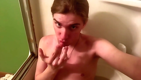 Blonde teen with small tits naked on the bed doing sex