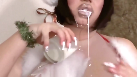 Christmas in a solo shemale in a white christmas sweater