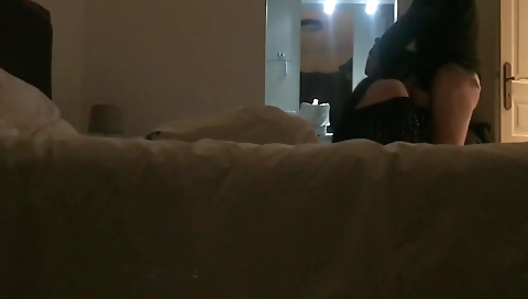 Bareback blowjob from a shemale with a guy on the bed
