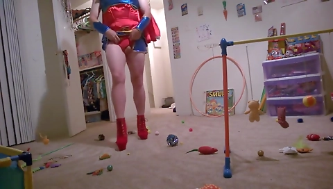 Sexy solo trans babe wearing a uniform in a public place