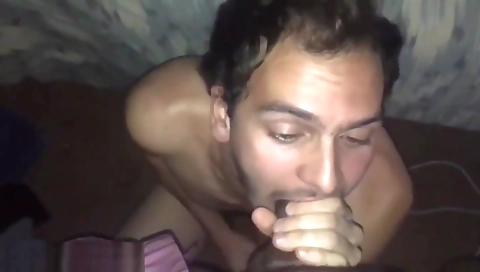 Amateur interracial blowjob with a big cock and cumshot