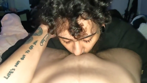 Busty shemale has fun with the guy and gets censored