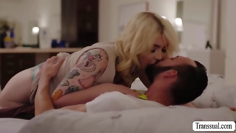 Blonde and her black customer have a great fuck together