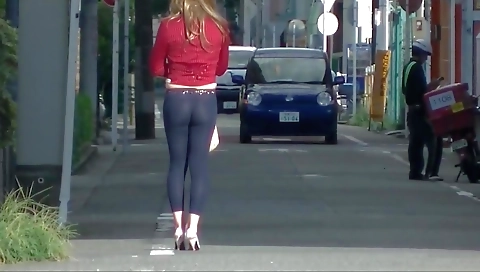 Public teen walking in the streets with her sexy dress